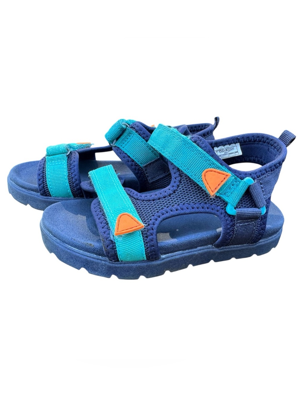 OshKosh B'gosh Teal and Navy Kids Strap Sandals with Orange Accents - 11M